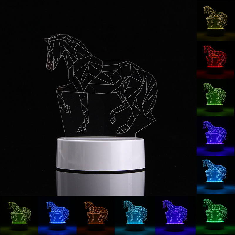 

3D Лошадь Форма RGB USB Ночной свет Цвет Изменение LED Таблица Лампа + 24 Key Controller Xmas Gift