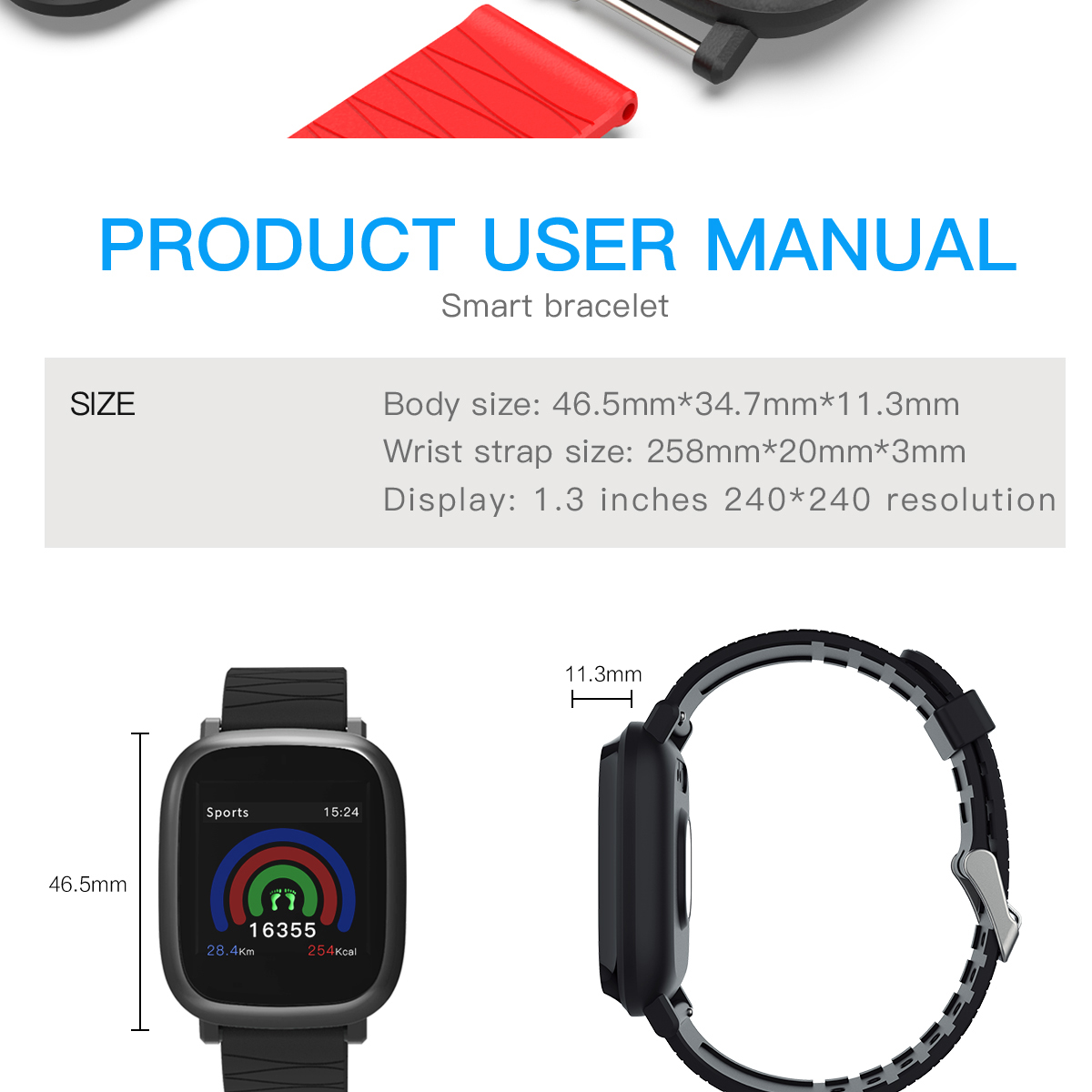 Bakeey M30 1.3' Sleep HR Blood Oxygen Pressure Monitor IP67 Waterproof Message Alarm Smart Watch 25