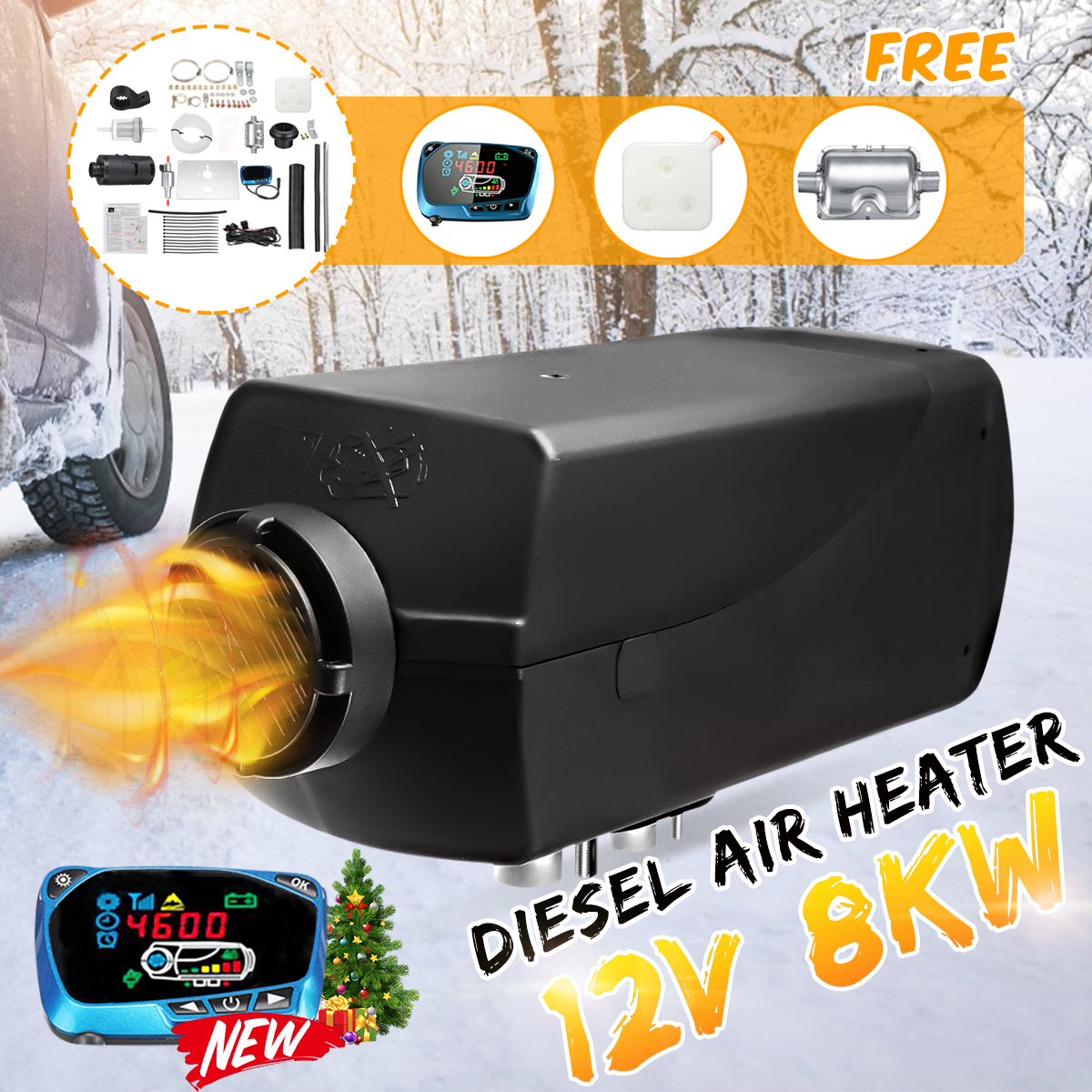 12V 8KW Diesel Air Heater Diesel Fuel Parking Heater LCD Switch Warming Equipment Kit 10L Tank