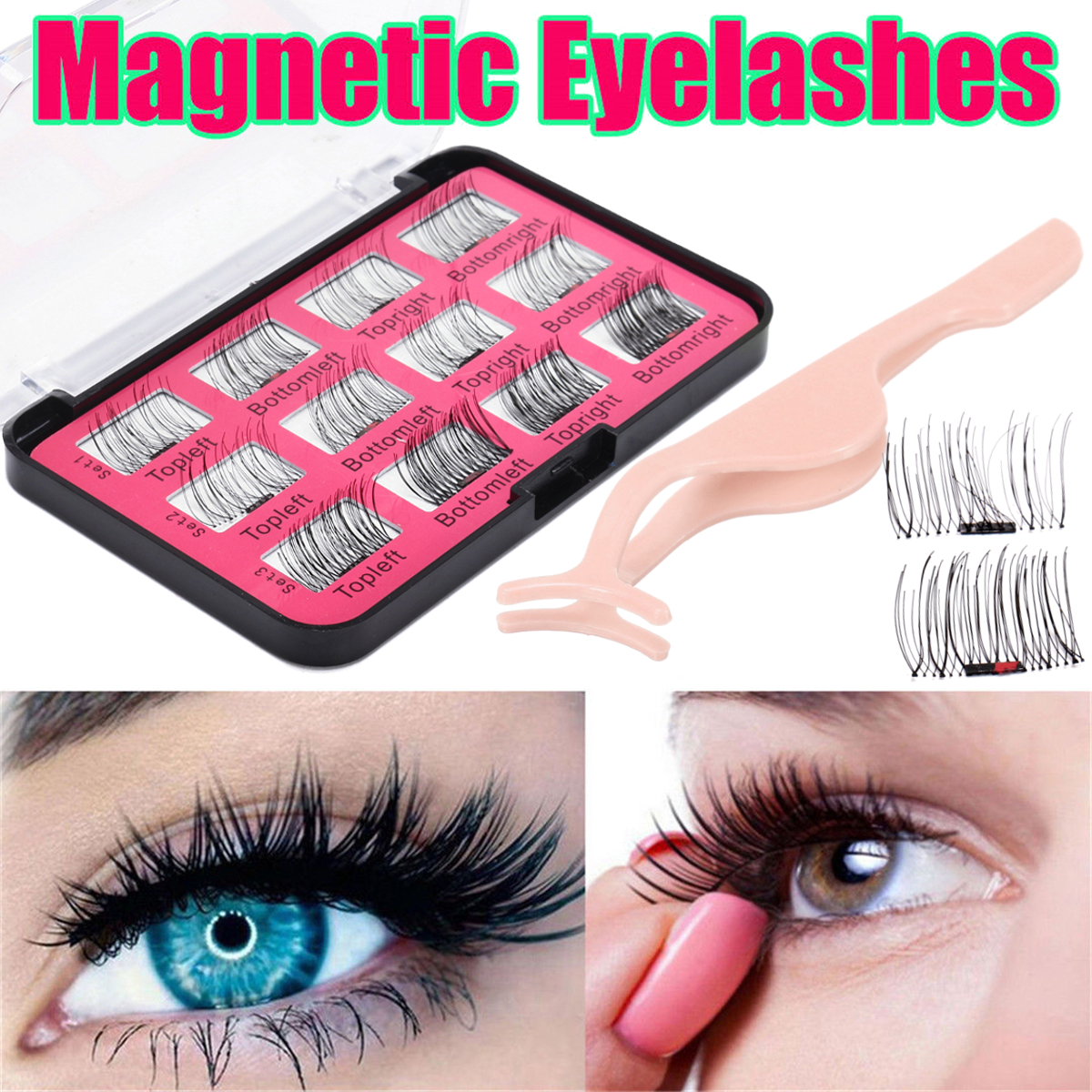 12Pcs/6Pairs Magnetic 3D False Eyelashes with Tweezer