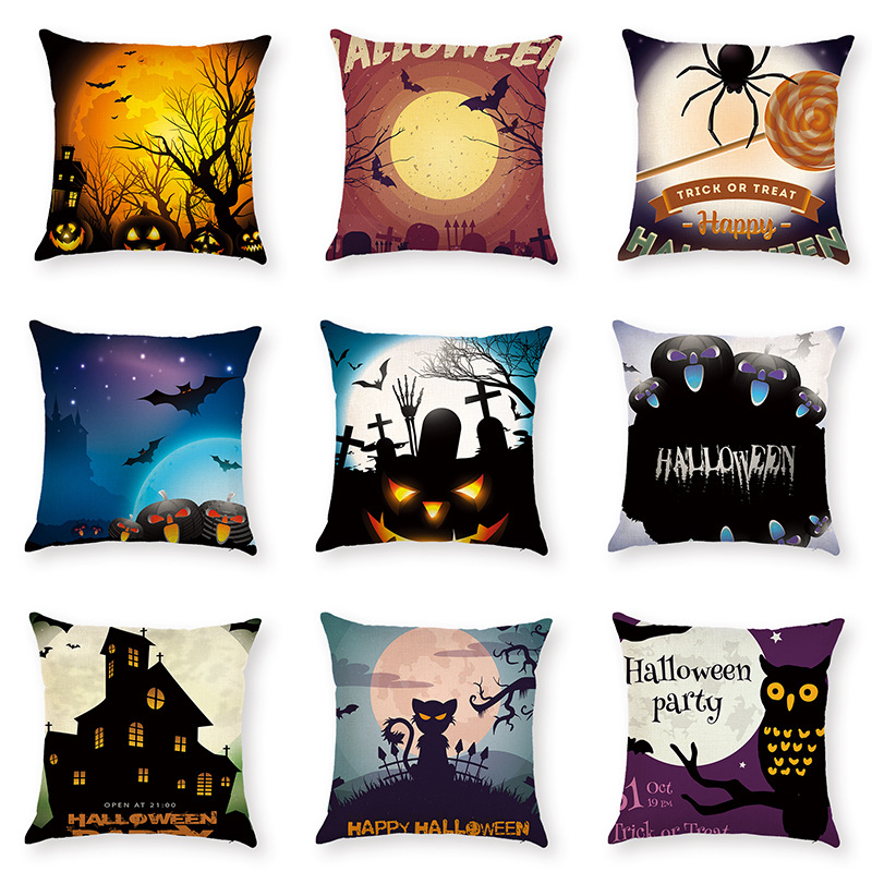

Halloween Terror Pumpkin Bat Owl Pattern Pillowcase Cotton Linen Throw Pillow Cushion Cover Seat Home Decoration Sofa Decor