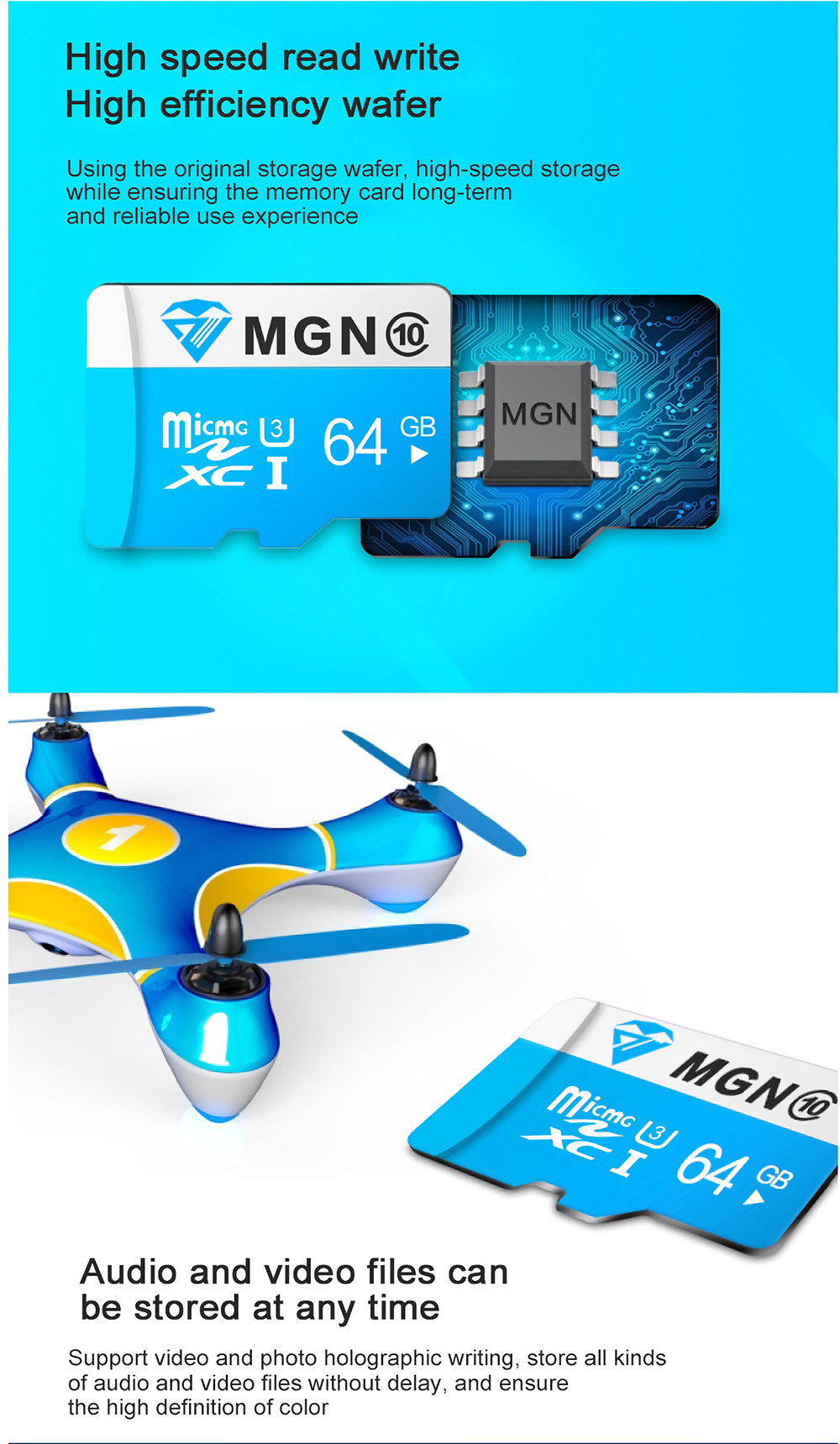 MGN 64G Class 10 TF Memory Card High Speed Flash Card for Monitoring Driving Recorder