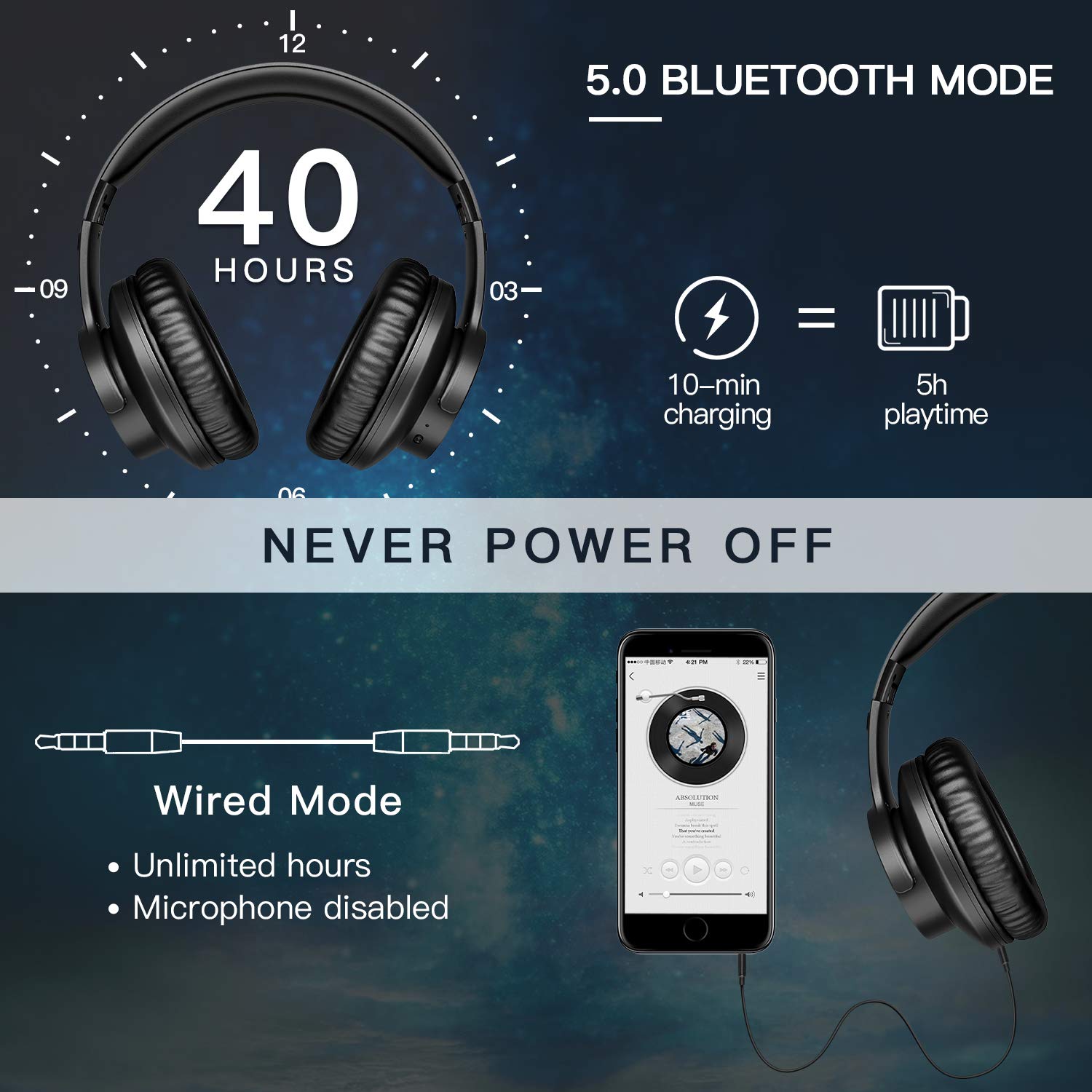 Picun B8 Wireless Headset bluetooth Headphone 50mm Large Driver Touch Control Portable Foldable Sport Gaming Headphones with Mic