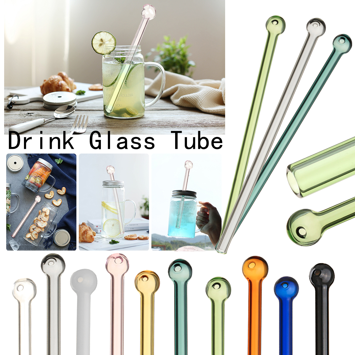 Reusable Borosilicate Glass Drinking Straw Enviromentally Friendly Party Tableware Straws 13