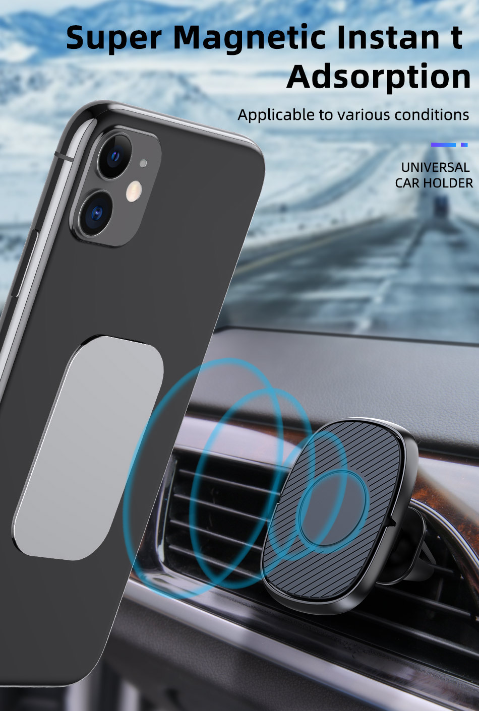 USLION Strong Magnetic One-hand Operation Car Holder for iPhone 14 13 12 2022 Pro Max Support Wireless Charging
