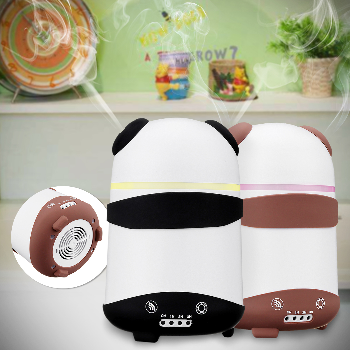 Dual Humidifier Air Oil Diffuser Aroma Mist Maker LED Cartoon Panda Style For Home Office US Plug 12