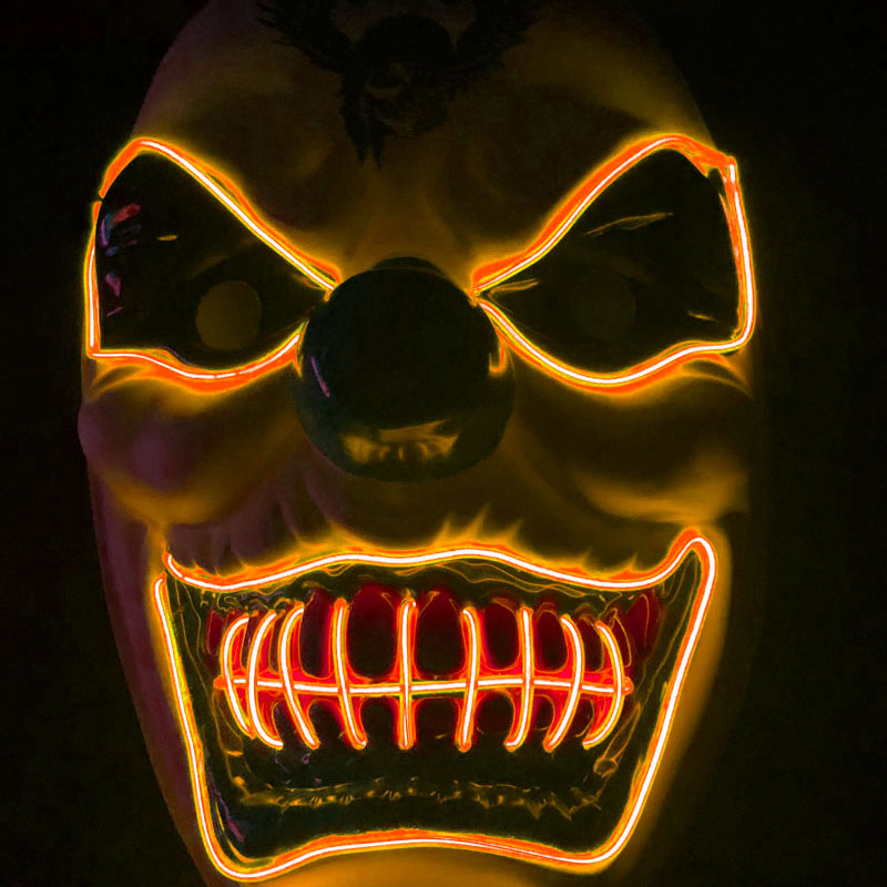 New Clown El Cold Light Glowing LED Fluorescent Mask Halloween Tricky Scary Spoof Horror Glowing Props