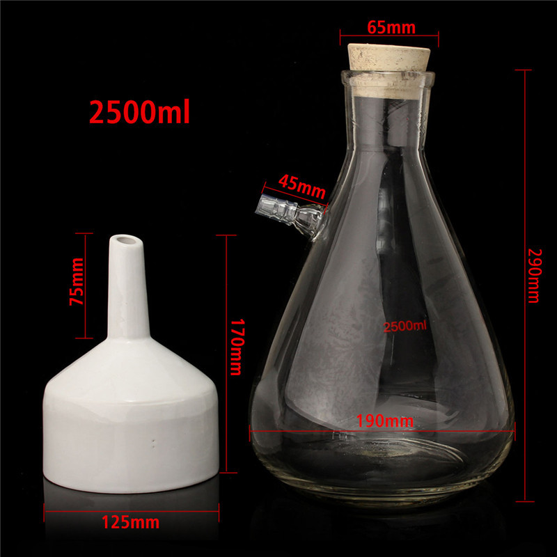 2500mL Filteration Buchner Funnel Kit Vacuum Suction Glass Flask Apparatus