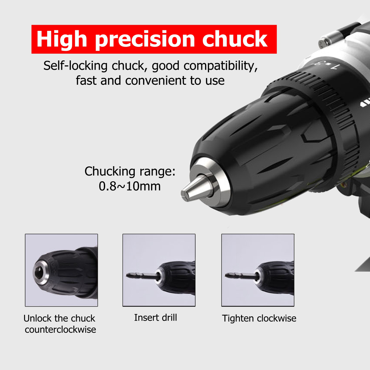 3 In 1 Hammer Drill 48V Cordless Drill Double Speed Power Drills LED lighting 1/2Pcs Large Capacity Battery 50Nm 25+1 Torque Electric Drill 22