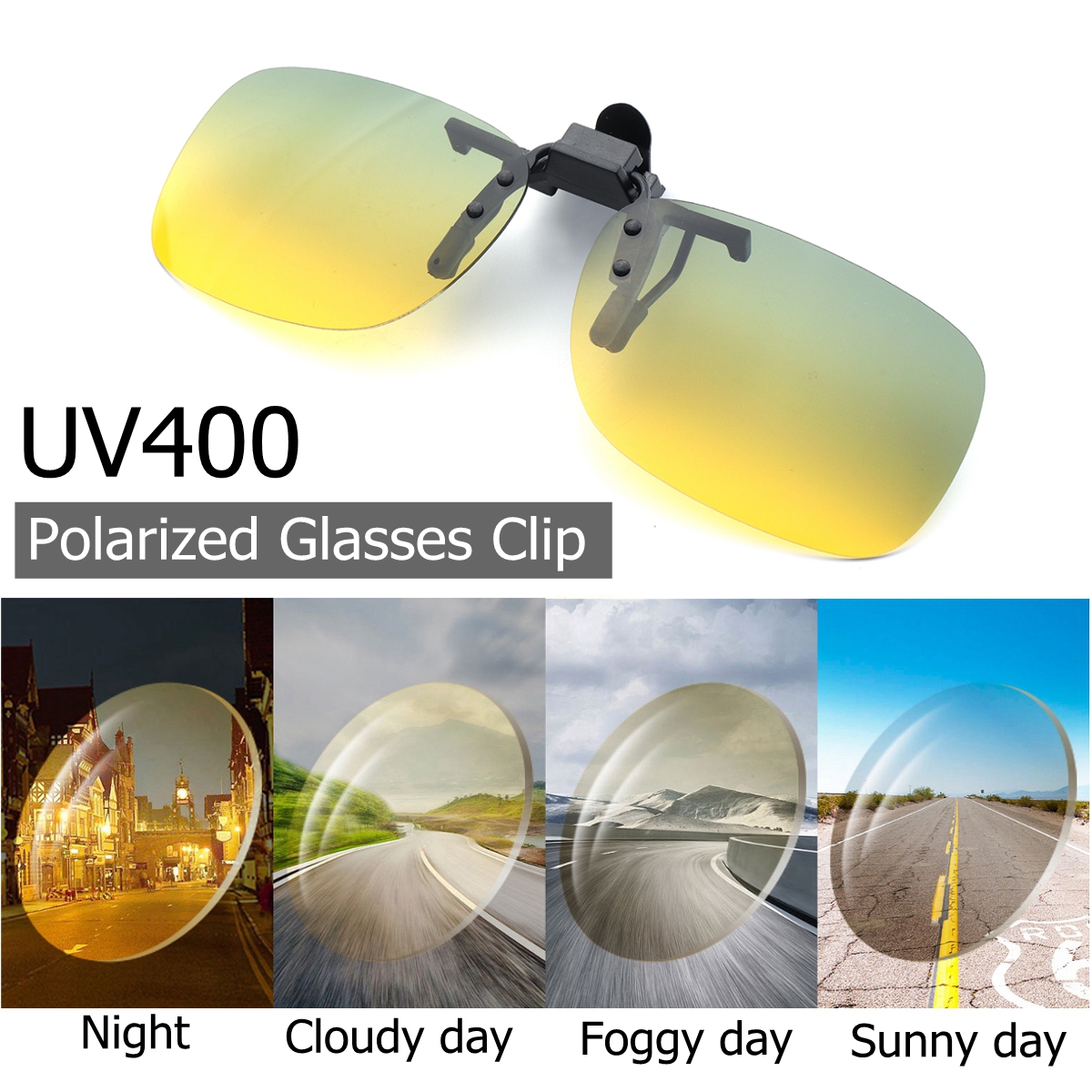 Day Night Vision Polarized UV400 Sunglasses Clip On Anti-Glare Driving 