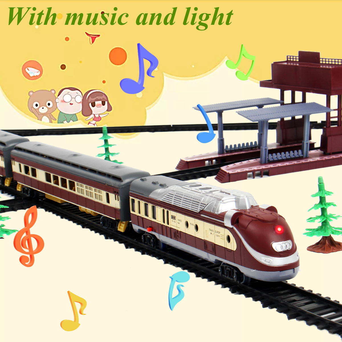 Electric Classic Train Rail Vehicle Toys Set Track Music Light Operated Carriages Educational Gift 10