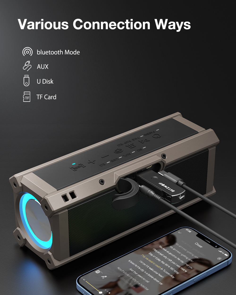 BlitzWolf® BW-WA3 100W bluetooth Speaker Portable Speakers Quad Drivers Dual Diaphragm Deep Bass RGB Light TWS 5000mAh Outdoors Wireless Speaker