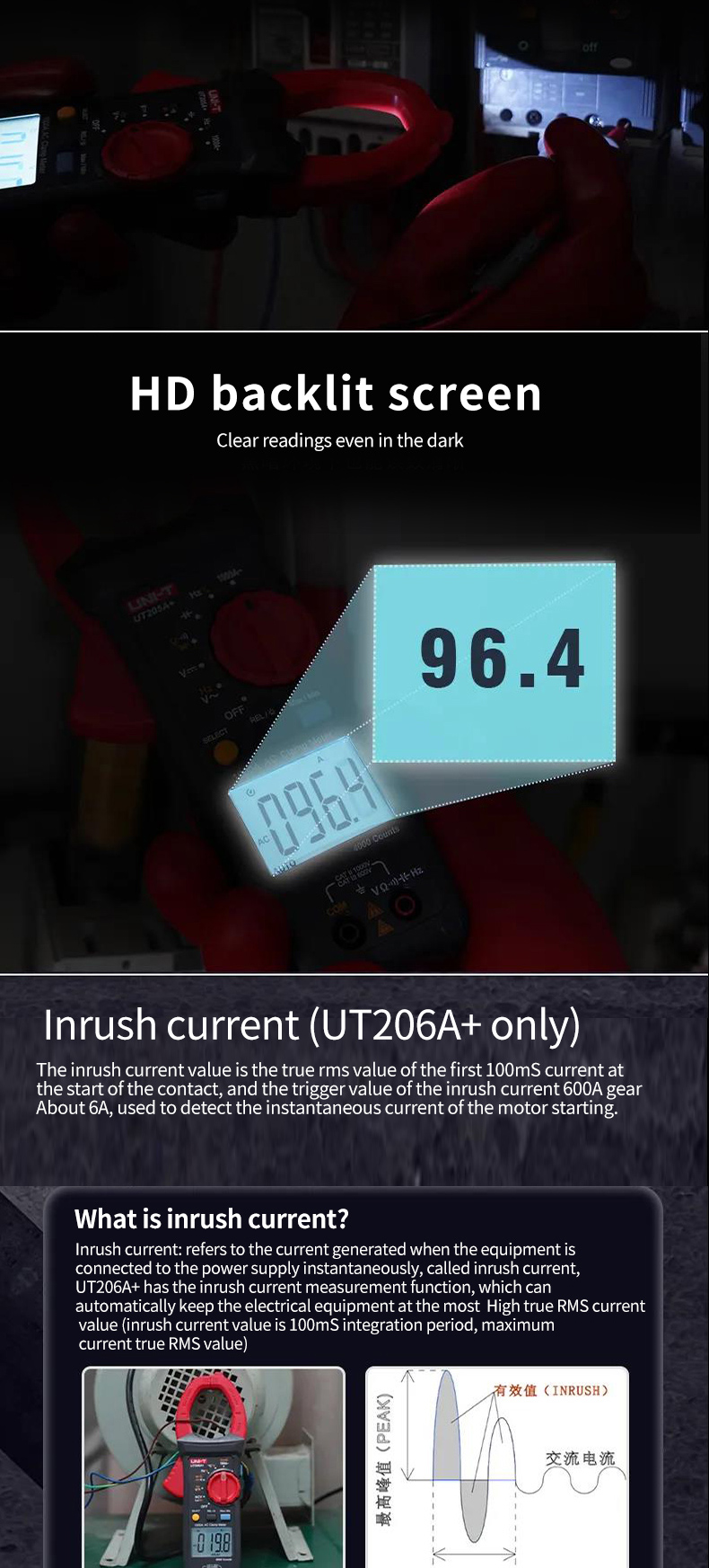 UNI-T Digital Clamp Meter UT206A+ 1000V AC DC Voltage 1000A Current Auto Range Temp Resistance Multimeter Ammeter Tester