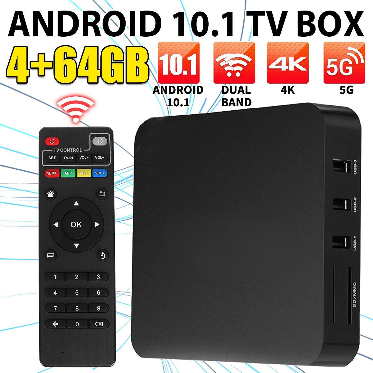 4K Android TV Box 4G64G RK3228 HD 3D Smart TV Box 2.4G WiFi Home Remote Control Google Play Media Player Set Top Box