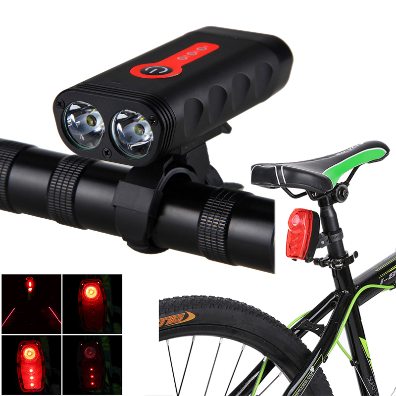 

XANES DL13 1800LM 2L2 4400mAh Rechargeable Battery Bike Light LTL01 2 Lasers Bike Taillight Set
