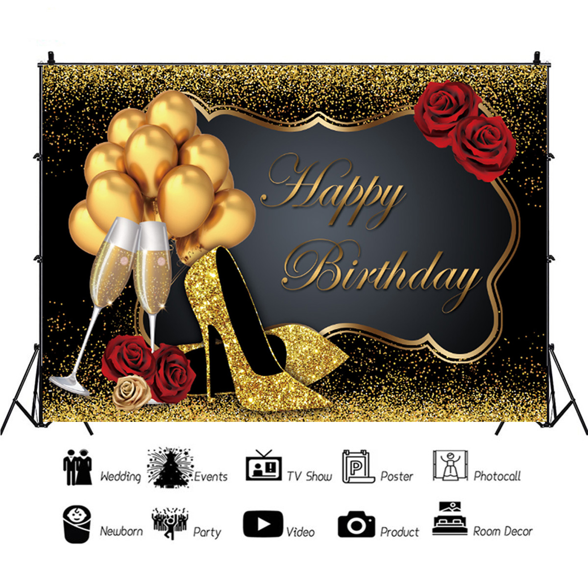 5x3FT 7x5FT 9x6FT High Heel Glass Golden Balloon Birthday Theme Photography Backdrop Background Studio P