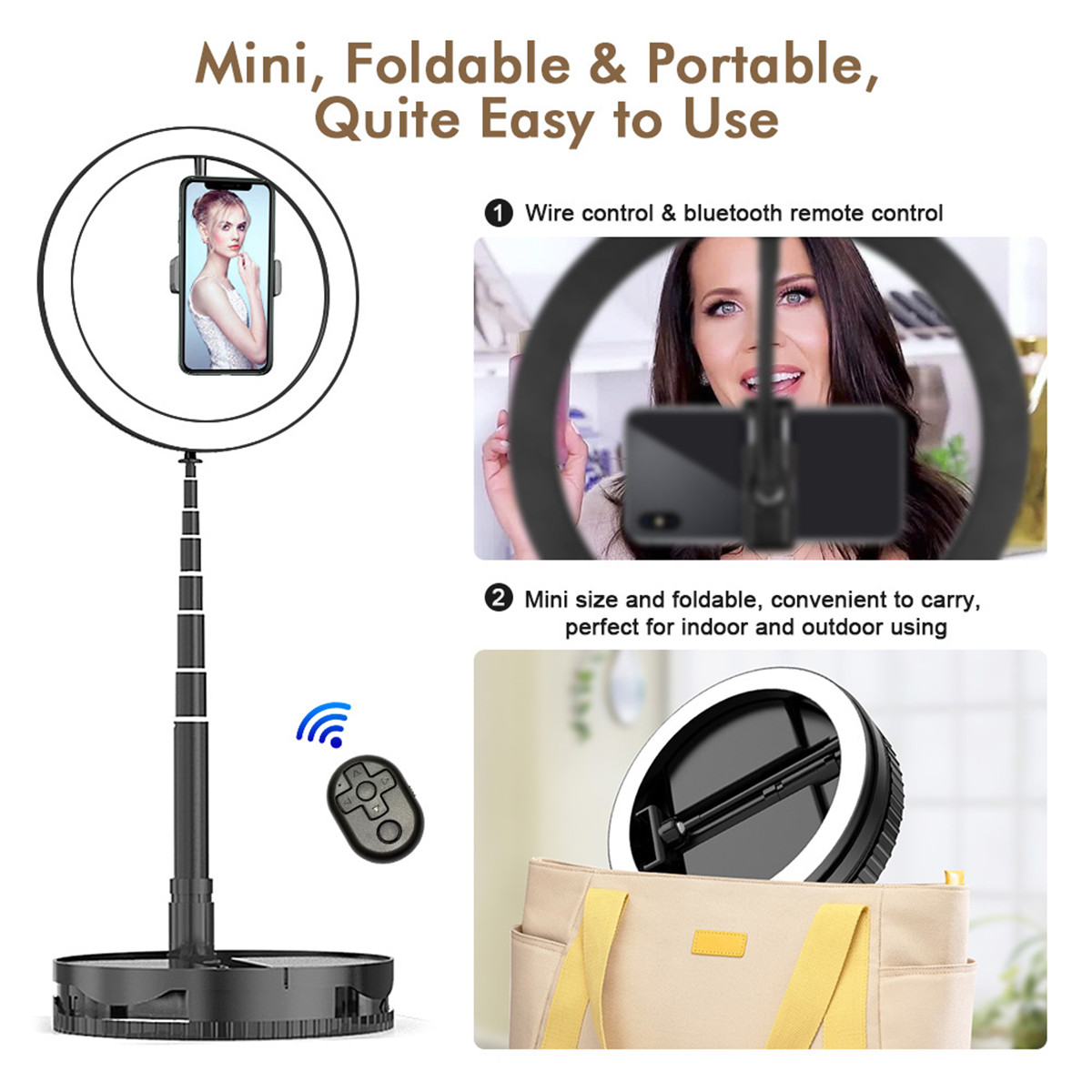 Retractable 10 Inches LED Ring Lamp Live Fill Light Photography Selfie Beauty Light with Bracket