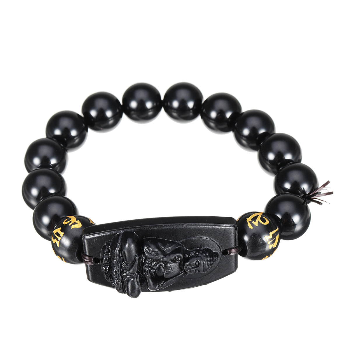 

Природный радужный черный глаз Obsidian Buddha Bracelet для мужчин