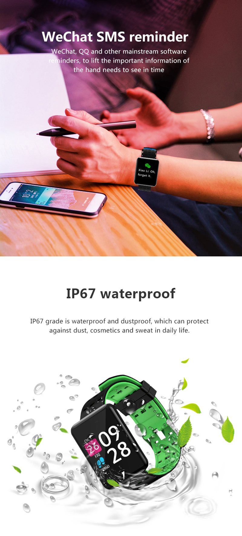 XANES® J20 1.44'' IPS Color Screen IP67 Waterproof Smart Watch Heart Rate Monitor Fitness Bracelet