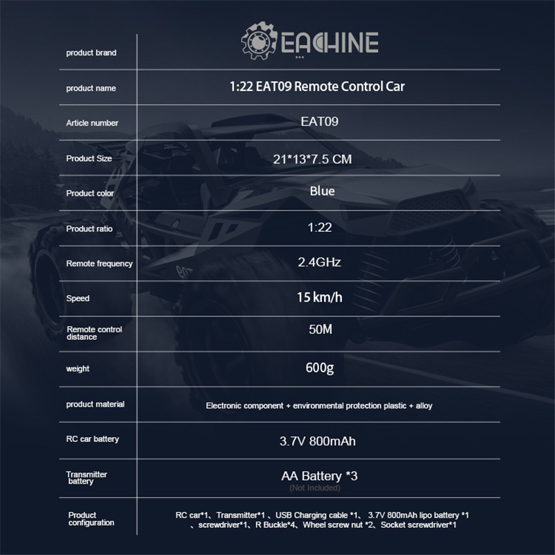 Eachine EAT09 1/22 2.4Ghz High Speed Truck Racing Off Road Vehicle Ratio RC Car 15-20km/h With Two Three Battery - Photo: 2