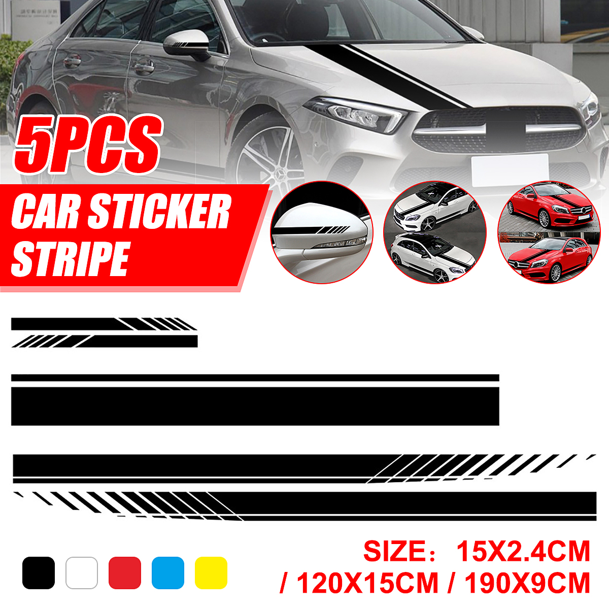 5pcs Car Side Body Stickers Stripe Vinyl Hood Decals Rear View Mirror Vinyl  Decoration