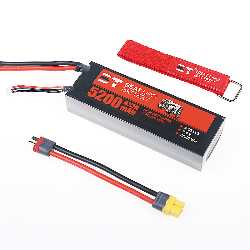 BT BEAT 7.4V 5200mAh 35C 2S Lipo Battery T Plug with XT60 Plug Adapter Cable Hard Case for RC Car