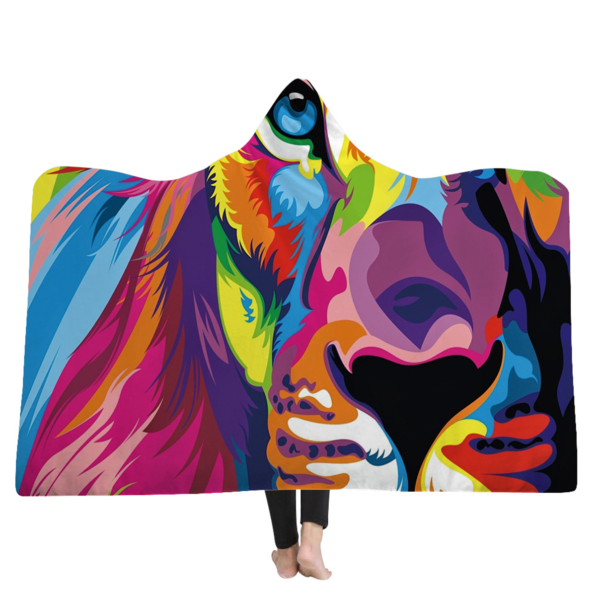 

Одеяла с капюшоном Lion Colorful Печатный теплый носимый плюшевый коврик с толстым ворсом Soft Blanke