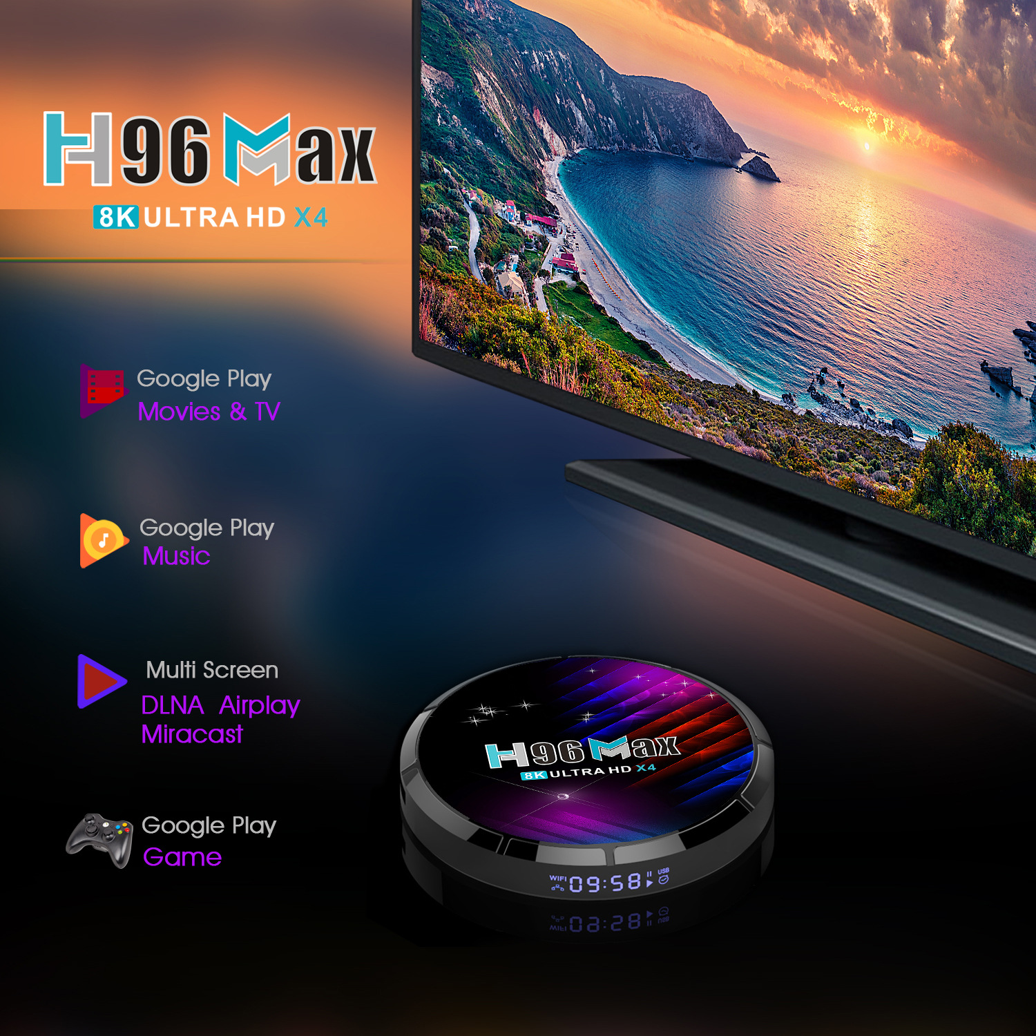 H96 Max X4 S905X4 Android 11.0 TV 4+64G TV Box 5G WIFI Bluetooth 4K Media Player Set Top Box Google Player Youtube 8K
