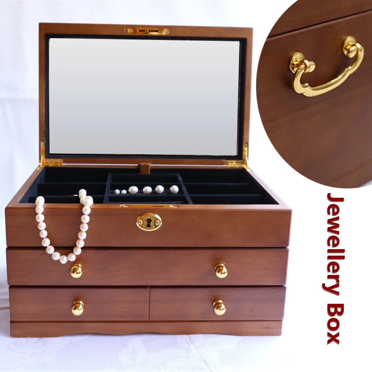 Luxury 3 Layers Wooden Jewelry Box Bracelet Necklace Ring Storage 