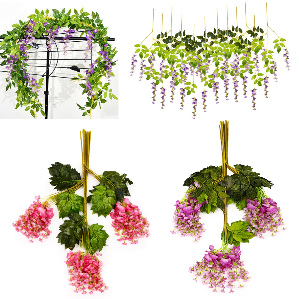 12 Pcs Artificial Silk Flower Wisteria Vine Hanging Garland Garden Wedding Decorations