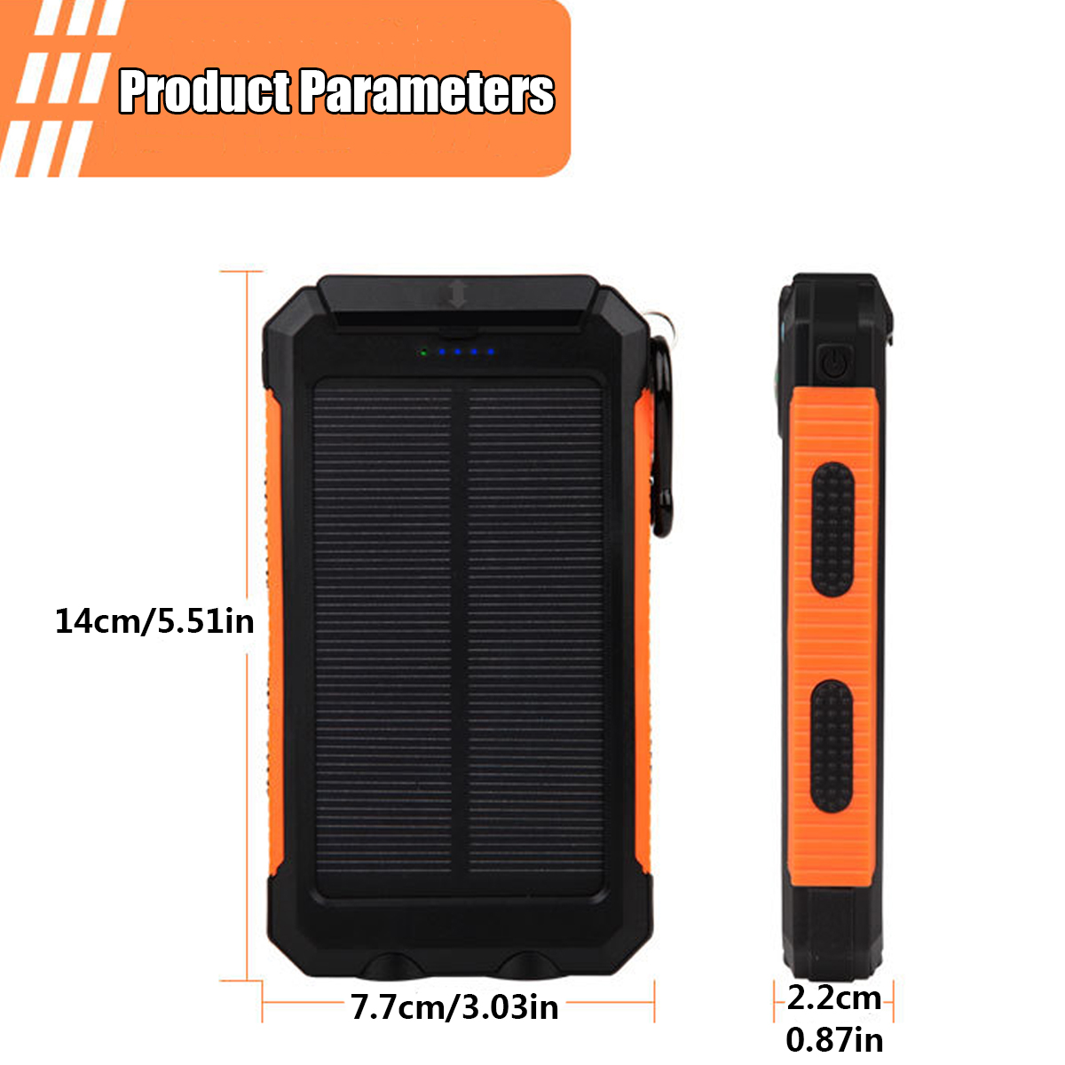 8000MAH Waterproof Solar Power Bank Solar Charger Built In Compass Dual USB Portable 2 LEDs Light