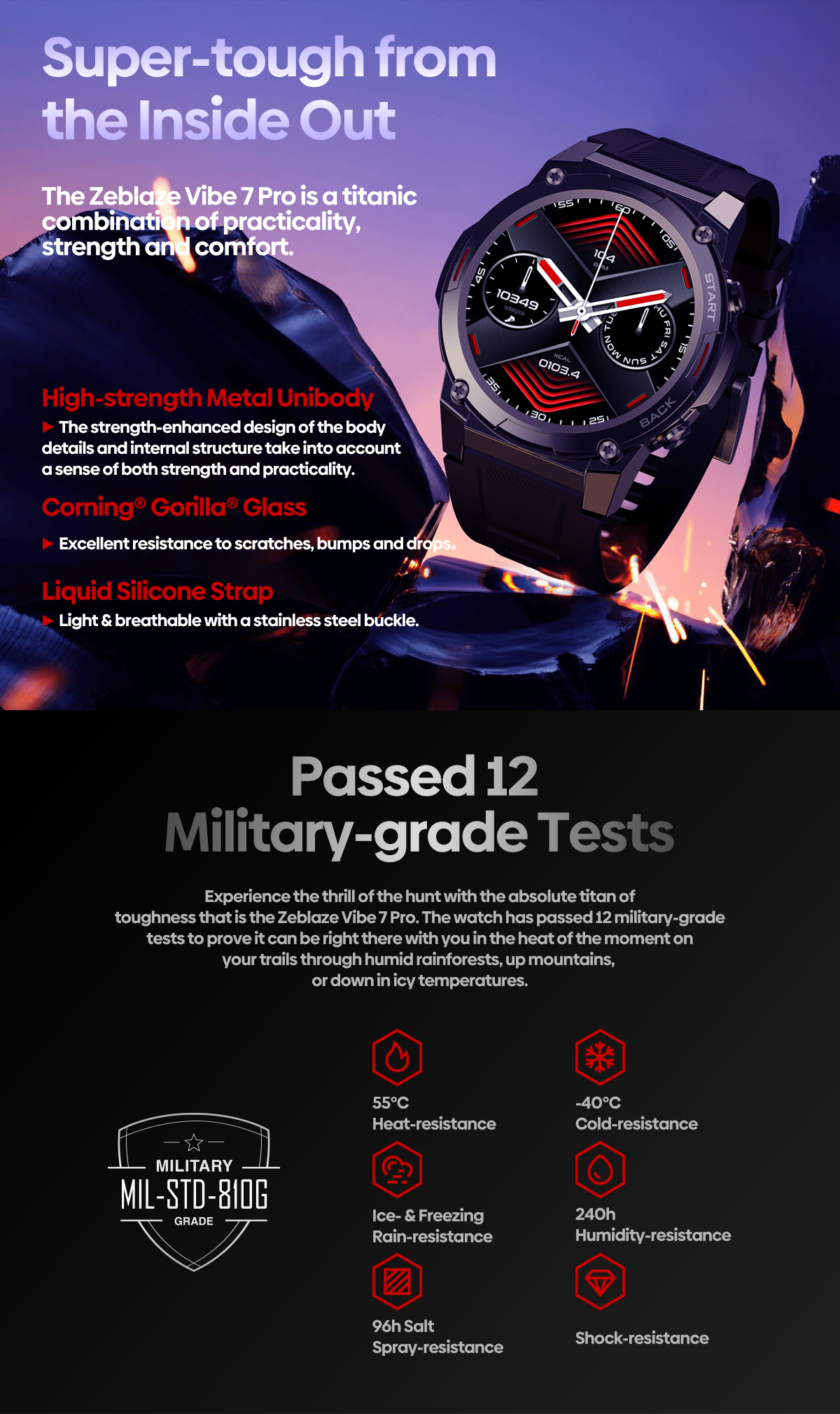 Zeblaze Vibe 7 Pro 1.43 inch AMOLED Display HiFi Phone Calls Military Grade Toughness Smart Watch 400mAh SpO2 Blood Oxygen Heart Rate