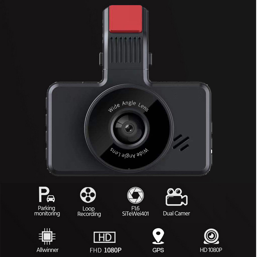 3 Inch 1080P HD Dash Cam Car DVR Supports Dual-lens Front + Rear Double Recording Reversing Images