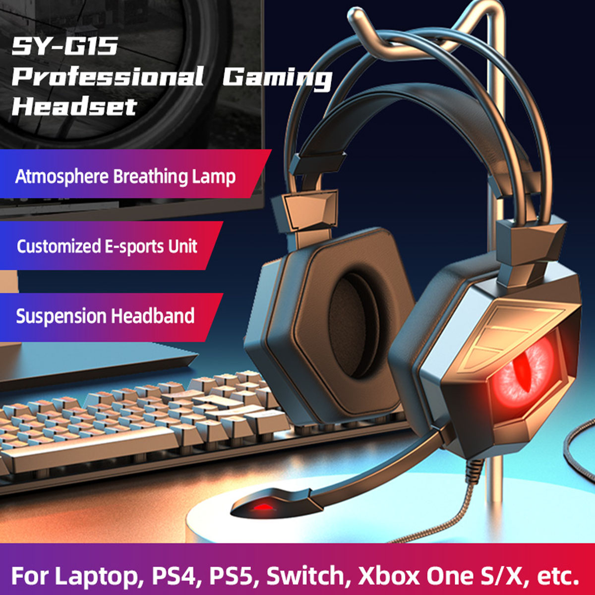 G15 Gaming Wired Headset 3.5mm+USB Plug 40mm Large Drivers Colorful Light Gaming Headphone