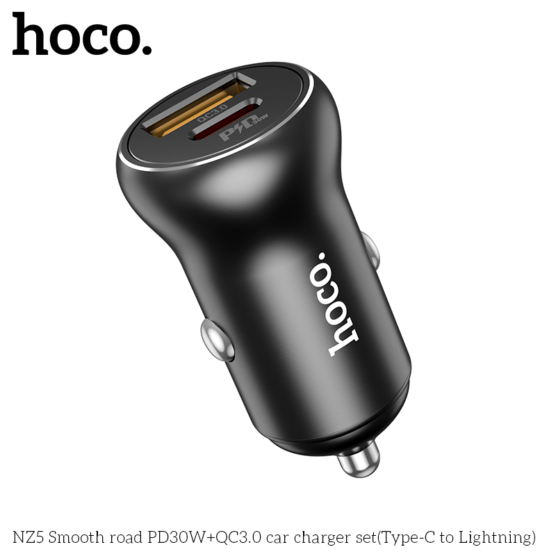 HOCO NZ5 PD 30W QC 3.0 Dual Port USB + Type-C Fast Charging Car Charger Adapter For iPhone 11 12 13 14 14 Plus 14 Pro Max For Samsung Galaxy S22 S22 Ultra Galaxy Z Flip 4 For Xiaomi Mi 12T Redmi Note 12 Huawei P50