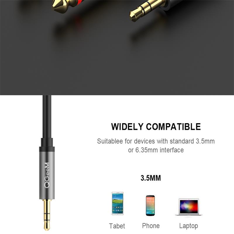 QGeeM Jack 3.5mm to 6.35mm*2 Adapter Audio Cable Gold Plated 6.5mm 3.5 Jack Splitter Audio Cable for Mixer Amplifier Speaker