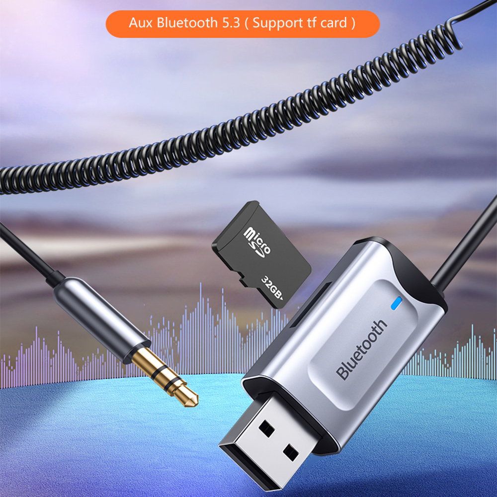 MnnWuu AUX USB bluetooth 5.3 Music Receiver Adapter Dongle 3.5mm Jack SBC AAC Audio CVC Noise Cancelling Hands-free Call with Microphone Support TF Card