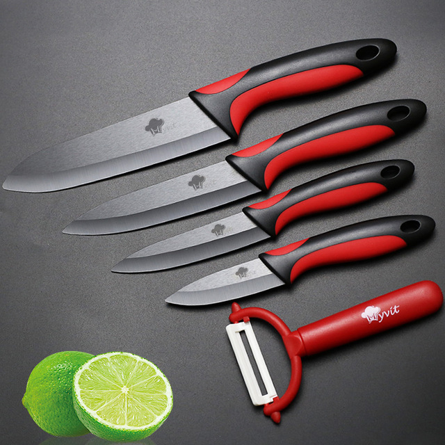 

MYVIT Ceramic Knife Kitchen Knives 3 4 5 6 inch + Peeler Black Blade Paring Fruit Vegetable Chef Utility Knife Cooking Tools Set