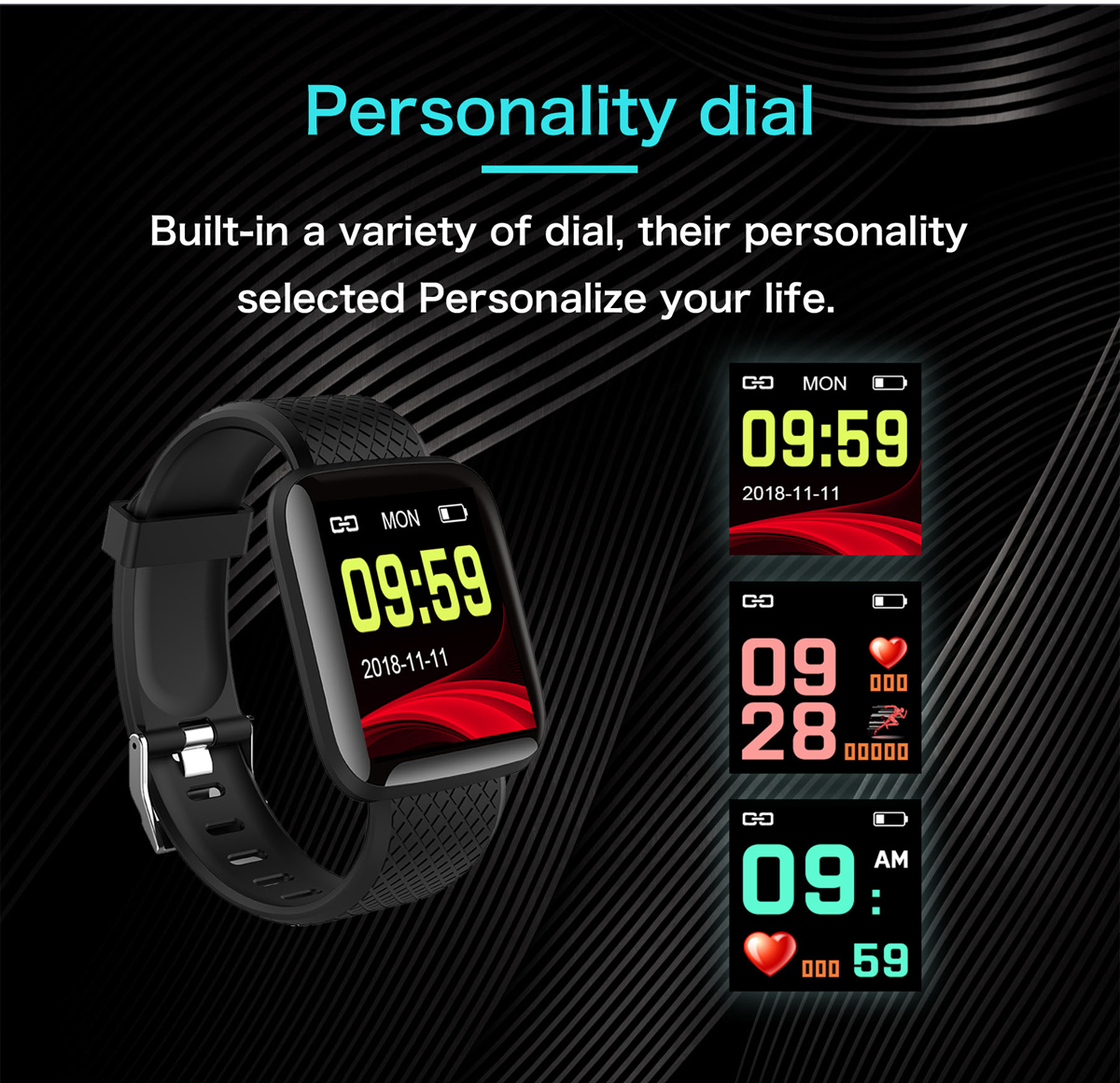 Bakeey 116 Plus 1.3' Custom Dial Dynamic Blood Pressure Oxygen Message Push Multi-language Smart Watch 20