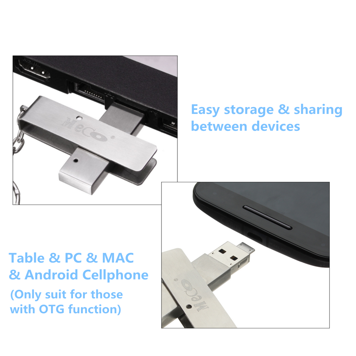 Meco 8/16/32/64GB 2 in 1 USB2.0 Mirco USB OTG Flash Drive U Disk Pendrive With Key Ring