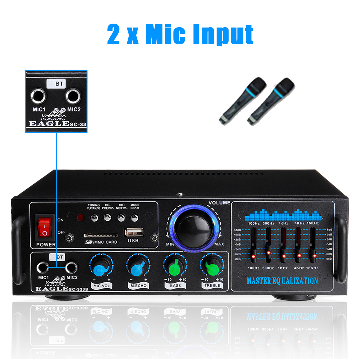 2000W Dual Channel Wireless bluetooth 5.0 Stereo Amplifier Digital HiFi Audio Power Amplifier Mixer Support FM Function Remote Control for Stage Home Car Karaoke