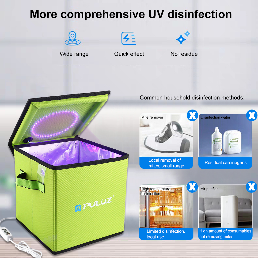 PULUZ 20cm UV UVC Germicidal Sterilizer Disinfection Tent Box Mites Cleaner Health Care Tablets Phone Sanitizer Sterilization Box