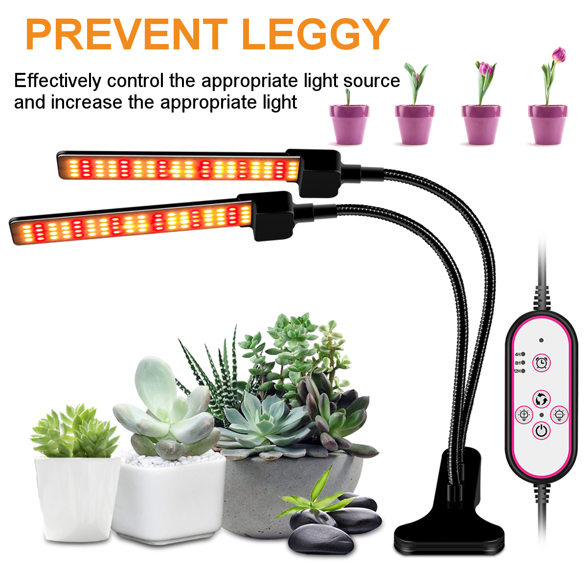 1/2/3/4 Heads USB Plant Grow Light Strip Hydroponic with Securing Clip