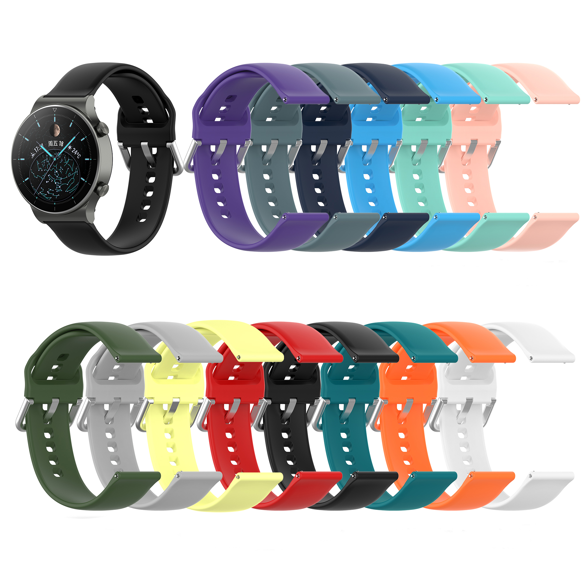 Bakeey 22mm Multi-color Silicone Siver Buckle Replacement Strap Smart Watch Band For Huawei Watch GT2 PRO