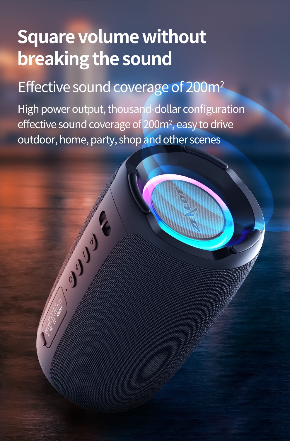 Zealot S61 bluetooth Speaker Portable Speaker Double Bass Diaphragm RGB Light TWS TF Card AUX Wireless Subwoofer Outdoor Speaker