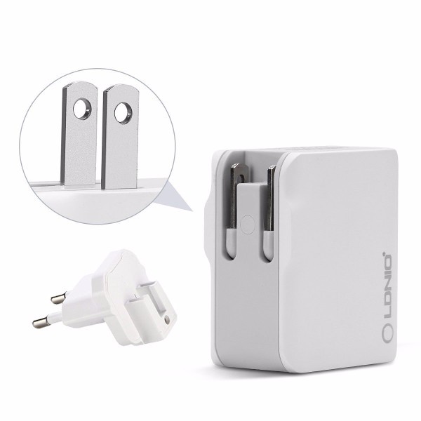 

LDNIO 5V 2.4A 2 USB Port US Plug Travel Charger with a EU Adapter For iPhone 7/6s/6/5 Samsung Xiaomi