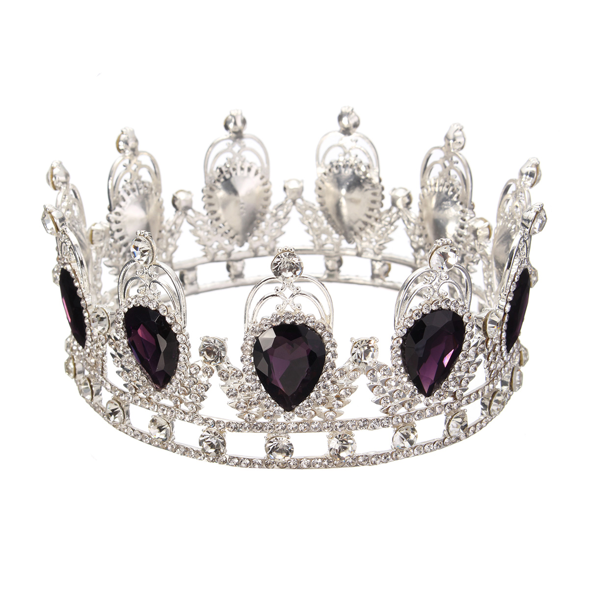 

Bride Purple Diamond Sparkling Crystal Rhinestone Crown King Queen Tiara Wedding Party Headpiece