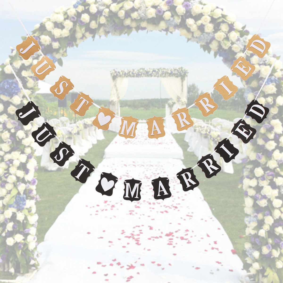 

JUST MARRIED Bunting Wedding Banner Garland Party Photography Flags Decoration Photo Props Supplies