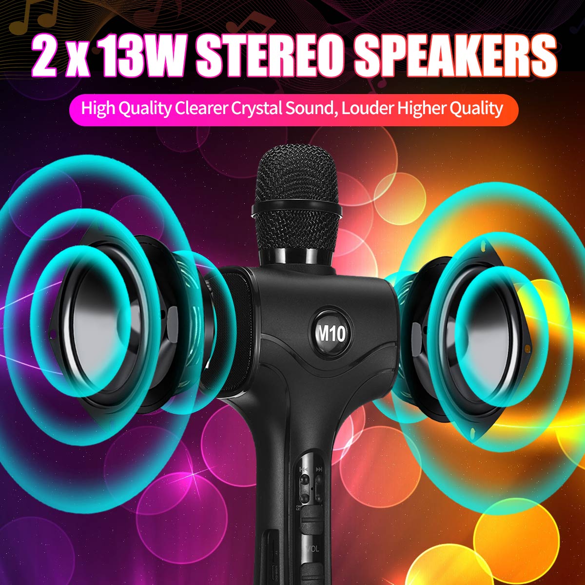Bakeey M10 Wireless bluetooth Microphone 13W*2 HIFI Stereo Speaker TF Card AUX-In Luminous 2600mAh Karaoke Mic Recorder KTV Singing Player