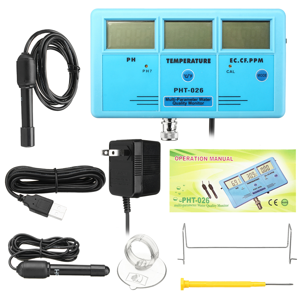 

6 in1 Digital Pool Water Quality Test Monitor Meter Tester PH ℃ ℉ ORP EC CF TDS